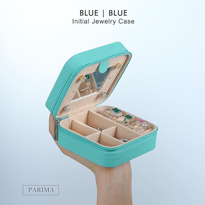 Parima Travel Jewelry Box for Girls Women, Jewelry Organizer Box | Personalized Jewelry Boxes for Women Girls Jewelry Box | Necklace Earrings Ring Box - Letter J, Aqua Blue