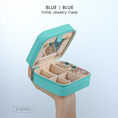 Parima Travel Essentials for Women Jewelry Box, Travel Accessories for Teen Girls Trendy Stuff | Necklace Organizer Earrings Organizer Ring Organizer - Letter C, Aqua Blue