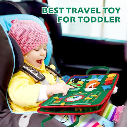 Hooku Busy Board for 1 Year Old, Montessori Sensory Toys for Toddlers 1-3, Fine Motor Travel Toys, Toddler Learning Activities, Birthday Gifts for Baby Boy Girl