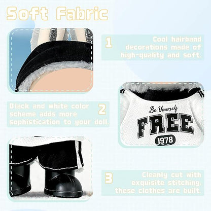 4-Piece Clothes for 17cm Doll, Outfit Set with Sport-Style Headband, Top, Pants, Shoes, Stylish Adorable Dolls Accessories for Display & Dress-Up (No Doll)