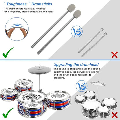 Kids Drum Set, 8 PCS Drum Set for Toddlers 1-3, Kids Jazz Drums Ages 5-7 Musical Instruments Toys for Beginner Boys Girls Gifts -Blue