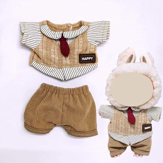17cm/15cm Doll Clothes,2 Piece British Style Set: Knitted Sweater and Beige Shorts, Preppy Retro Doll Fashion Accessories