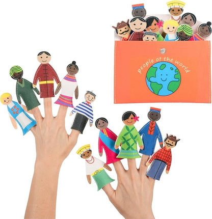 Finger Puppets for Toddlers (Set of 10) - People of The World Educational Toys for Kids w/Felt Envelope - Toddler Finger Puppets for Fun, Cultural Exploration - Gift for Kids