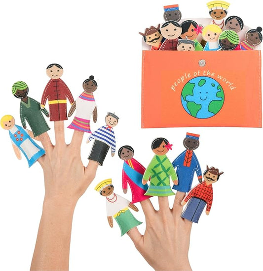 Finger Puppets for Toddlers (Set of 10) - People of The World Educational Toys for Kids w/Felt Envelope - Toddler Finger Puppets for Fun, Cultural Exploration - Gift for Kids
