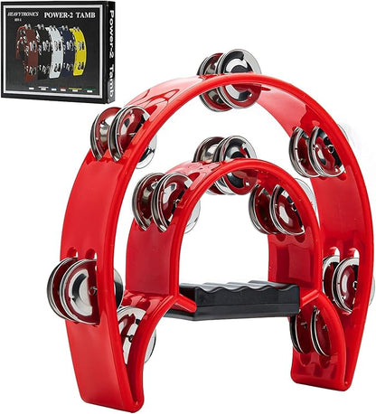 Musfunny Tambourine with Double Row Metal Jingles Hand Held Percussion Tambourines Musical Educational Instrument Gifts for Adults KTV Party (Red)