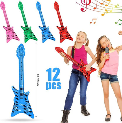 37 Pcs Inflatable Rock Star Instrument Set, 12 Blow up Guitar 36 Inch 12 Inflatable Microphone 12 Bass with a Pump for 80s Themed Party Carnival Birthday Party Decorations