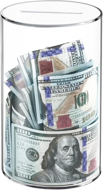 Clear Piggy Bank for Adults/Kids, Acrylic Unopenable Money Box for Cash Coin Saving, Must Break to Open, Money Saving Jar for Adults Boys Girls, Size 10" H x 6" Diameter