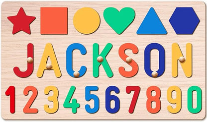 Personalized Name Puzzle for Kids, Personalized Baby Gifts Name Puzzles for Toddlers 1-3, 1st Birthday for Girls & Boys Wooden Alphabet & Shape Puzzle Montessor Toys for Kids