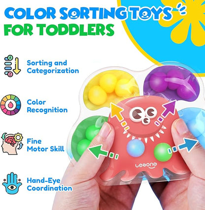 Color Sorting Sensory Toys for Toddlers: 4 Pack Fine Motor Skills Game - Sensory Toys for Special Needs Autistic Kids - Fidgets for Classroom Prize Box Toys - Gifts for Stocking Stuffers Party Favors