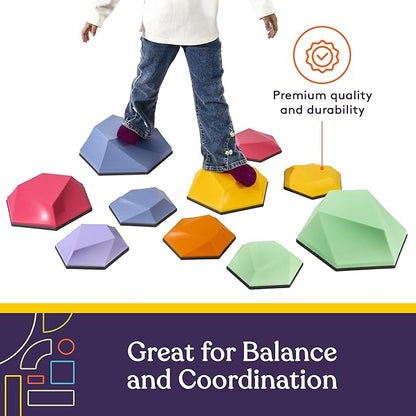 Special Supplies Diamond Shaped Stepping Stones for Kids Indoor and Outdoor Balance Blocks Promote Coordination, Balance, Strength Child Safe Rubber, Non-Slip Edging (Multi-Color, 10)