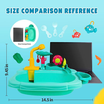 Kids Play Sink with Running Water, Mini Water Table, Water Toys, Upgraded Faucet and Play Dishes, Children Electric Dishwasher Playing Toy, Kitchen Sensory Toy Sets for Girls and Boys