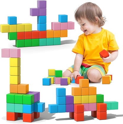 Large Magnetic Blocks Travel,56PCS 1.34in Building Blocks for Toddlers 3-5,Magnet Cubes for Toddlers,Sensory Montessori Toys Sets Learning Construction Squares Stem Toys for Boy,Girl,Kids,Kit,Gift,4-8