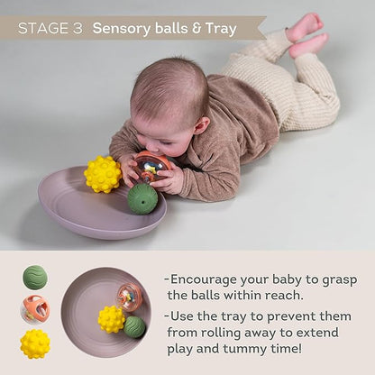 Taf Toys Baby Tummy Time Kit - High Contrast Black and White Crinkle Book, Support Pillow, Activity Water Mat, Sensory Balls, Plate - Newborn Infant Sensory Toy Set