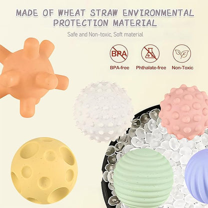 Sensory Balls for Babies,Ball for Toddlers 1-3, Soft & Textured Montessori Baby Toys 6 to 12 Months,Wheat Straw Soft Montessori Toys for Babies
