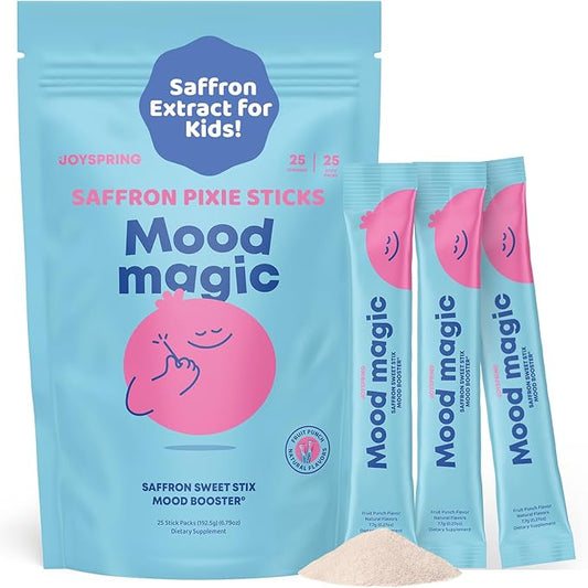 JoySpring Pixie Sticks with Saffron & GABA for Kids | Mood Balance Supplements for Kids | Sugar-Free Powder Candy or Water Flavor Powder (25 Servings)