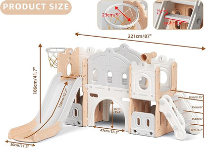 XJD 7 in 1 Toddler Slide Set, Kids Slide for Toddlers Age 1+, Toddler Climber Slide PlaySet with Basketball Hoop and Ball,Outdoor Indoor Playground for Toddlers 1-3 (Pink)