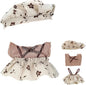 17cm Doll Clothes Set, Compatible with Labubu, Floral Dress with Lace Trim, Headband & Bear Charm Accessory (NO Doll) (Brown Floral)