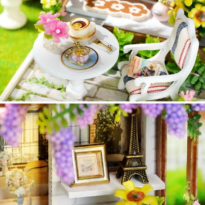 OZJAY DIY Miniature House Kit with Dust Proof Cover, 1:24 Scale Creative Room Mini DIY Wooden Dollhouse Miniature Kit for Adults Teen(Leisure Time)
