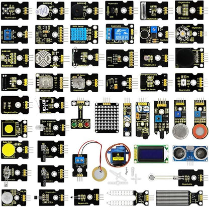 KEYESTUDIO 48 Sensors Modules Starter Kit for Arduino with LCD, 5v Relay, Sound, LED Modules, Servo Motor, Motion, Pressure Sensor, Gas Sensor, etc.Programming for Beginners Adults Learning