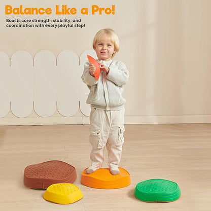 Stepping Stones – Indoor & Outdoor Obstacle Course Toys for Kids – Montessori Sensory & Motor Skill Development, Coordination & Active Play – Textured Educational Play Set