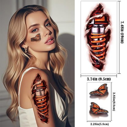 77 Sheets 3D Realistic Temporary Tattoos Adults Kids, Spider Skull Tiger Lion Dragon Snake Temporary Tattoos for Women Men, Half Arm 3D Halloween Temp Tattoos Body Shoulder Tatoos Waterproof