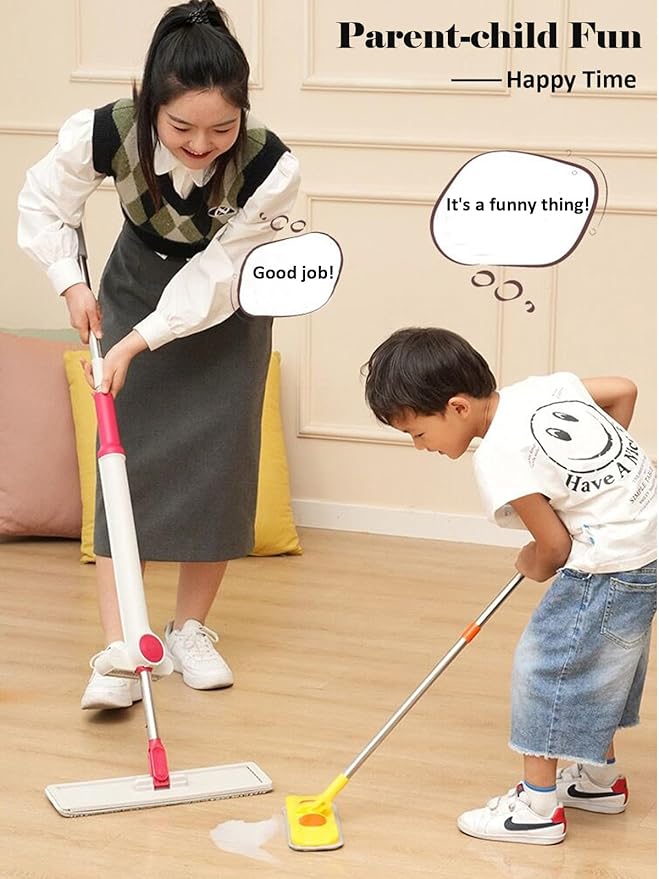 Mini Mop Small Mop for Kids Housekeeping Pretend Play Cleaning Toy Gift for Boys Girls (Blue)