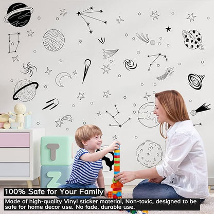 Space Themed Nursery Wall Decals Kids Room Wall Art, Outer Space Nursery Decals, Star Decals, Kids Room Decor, Nursery Decor, Planets Wall Stickers for Boys Bedroom Playroom Wall Decor