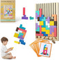 Montessori Brain Blocks, Colored 3D Wooden Russian Puzzle, Develops Logic & Spatial Reasoning, Wooden Stacking Puzzle Giant Board Game, Open-Ended Play Thinking for Boys and Girls (B)