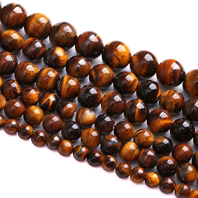 12MM 30PCS Natural Stone Yellow Tiger Eye Stone with Iron Mine Beads for Jewelry Making DIY Bracelet