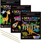 3 Set Magic Scratch Paper Art, Colorful Magic Drawing Art Book with 3 Scratch Pen for Birthday Halloween Christmas Party Games Projects Kits （Dinosaurs/Spaceman/Giraffe）