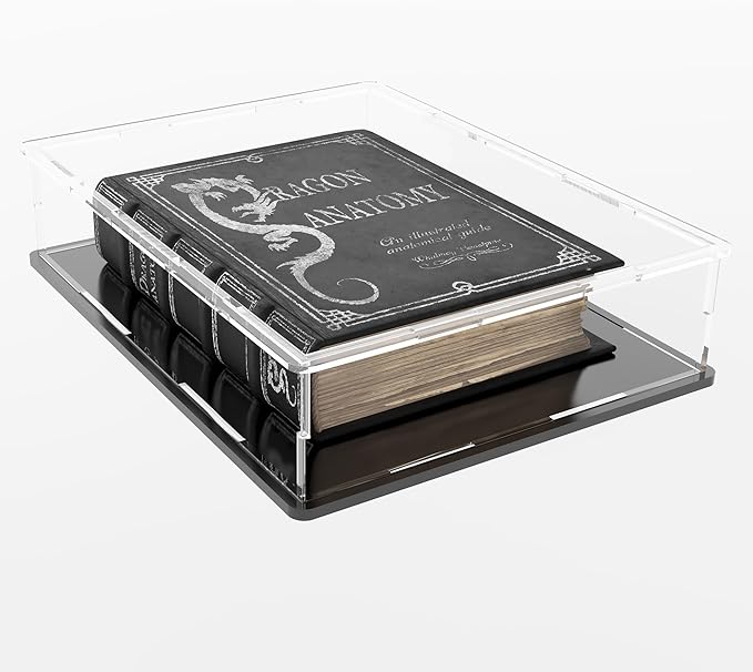 Clear Display Case for Book, Acrylic Box Protector for Stamps, Coins, Cards, Photos, Album, Jewellery, Books and Collectibles 10.6 (L) × 8 (W) × 2.4 (H) inch