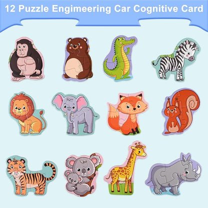 ASTARON 3D Magnetic Animal Puzzle with 60 Puffy Stickers for Toddlers, 41 Pieces Puzzles Preschool Education Learning Travel Toys Car Plane Activities for Kids Road Trip Birthday Gifts