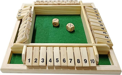 DC-BEAUTIFUL Shut The Box Dice Game, 2-4 Players Classic Board Game for Adults, Wooden Tabletop Game with Dices and Instruction,Math Strategy Game for Christmas Party (Green)
