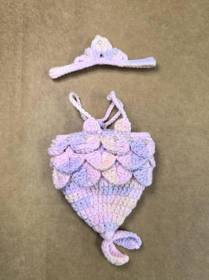 Clothes for Labubu Doll,Clothes for Doll Accessories,Hand-woven Bikini Mermaid Crochet Skirt Set,Summer Mermaid Costume Outfit Suitable for Labubu15&17cm,Dress-Up Accessories for Labubu Doll (color01)