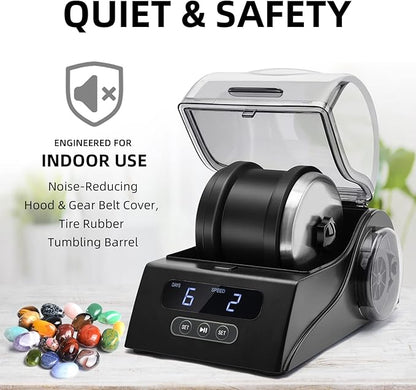 Rock Tumbler Kit Adults - Rock Polisher Tumbler with Noise Reduction Cover, Speed&Timer Control, Includes 4 Polishing Grits, Rough Gemstones, Learning Guide etc., Great Science Gift for All Ages