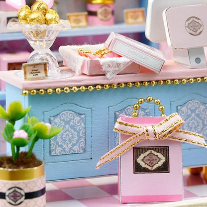 OZJAY DIY Miniature House Kit with Dust Proof Cover, 1:24 Scale Creative Room Mini DIY Wooden Dollhouse Miniature Kit for Adults Teen - Yummy Candy