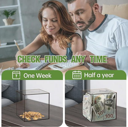 Clear Piggy Bank for Adults/Kids, Acrylic Unopenable Money Box for Cash Coin Saving, Must Break to Open, Money Saving Jar for Adults Boys Girls, Size 5.9''