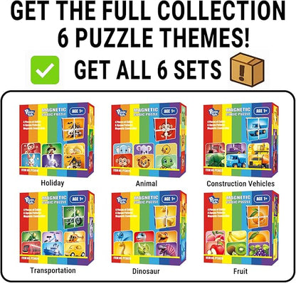 Magnetic Blocks for Toddler Toys, 6 Packs Total 24 PCS in 36 Patterns, Pack of 6 Random Themed Puzzles Bundle, Sensory Montessori STEM Travel Toys for Kids