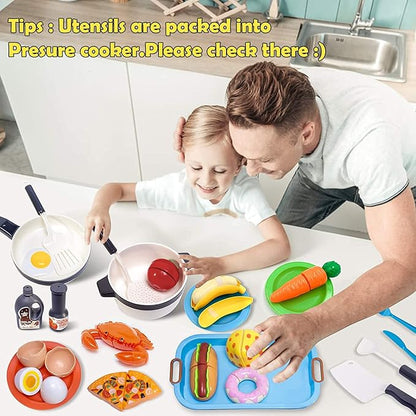 Kids Kitchen Toy Cookware with Play Food Toy Set,Kitchen Play Accessories with Pots and Pans,Cutting Food Toy Utensils,Play Dishes Learning Toys Gift for Toddlers Boys Girls(72 PCS)