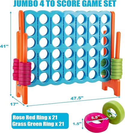 Costzon Giant 4-in-A-Row, Jumbo 4-to-Score Giant Game Set for Kids & Adults, Indoor Outdoor Yard Connect Game, 3.5FT Tall with 42 Jumbo Rings & Quick-Release Slider, Perfect for Family & Party Games