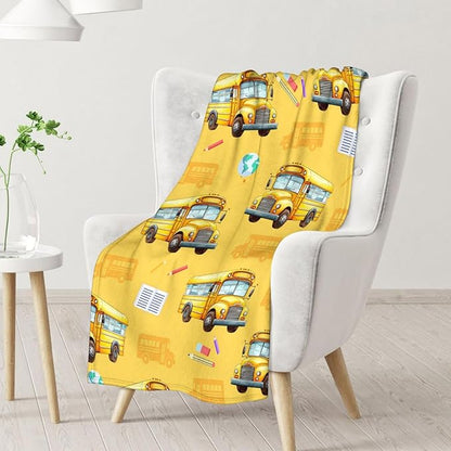 Kids School Bus Blanket Gift Cute Decor Throw Blankets for Boys, 40x50 Inches Lightweight Warm Flannel All Season Throw for Sofa Couch Bed Office