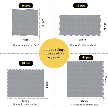 Shihanee Foam Floor Baby Tiles Foam Floor Mats Play Mats Bulk with Borders Interlocking for Kids Baby Playroom Nursery Gym (Gray,64ft)