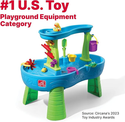 Step2 Rain Showers Splash Pond Water Table with Cover, Kids Water and Sand Activity Sensory Playset, Summer Outdoor Toys, 13-Piece Water Toy Accessories, for Toddlers 1.5+ Years Old, Blue & Green
