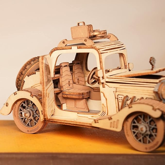 Rolife 3D Wooden Puzzles Retro Car Model - Collectibles Wooden Model Kits for Adults Desk Toys Display Gift for Adults (Vintage Car)