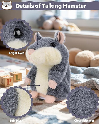 Ayeboovi Kids Toys Talking Hamster Repeats What You Say, Stuffed Animals for Toddler Kid Birthday Gift, Fun Interactive Plush Autism Toy for 3 4 5 Years Old Boys Girls
