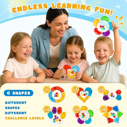 LovesTown 6PCS Color Sorting Toys, Matching Games for Toddlers Different Shapes Sensory Fidget Toys for Kids with Autism Airplane Travel Birthday Christmas Classroom Rewards