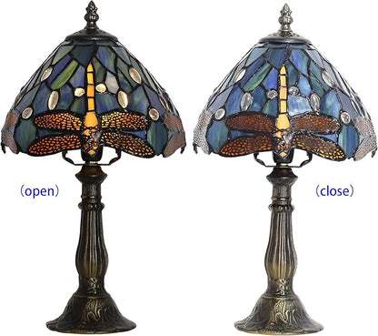 Tiffany Table lamp 8-inch Small Stained Glass lamp in a Vintage Dragonfly Pattern Style can be Used as a Decoration for The Living Room Bedside in The Bedroom or Desk