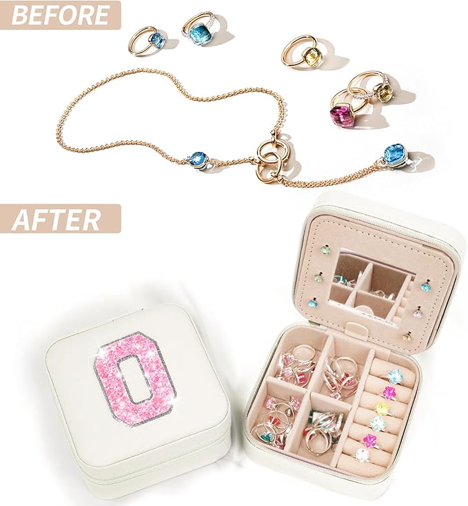 Personalized Jewelry Case for Women Girls - Fashion Mini Jewelry Boxes - Trendy Travel Jewelry Organizer with Initials Letter - Teen Gifts | Cream,O