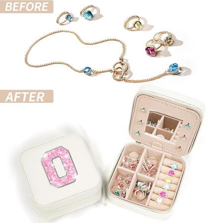 Personalized Jewelry Case for Women Girls - Fashion Mini Jewelry Boxes - Trendy Travel Jewelry Organizer with Initials Letter - Teen Gifts | Cream,O
