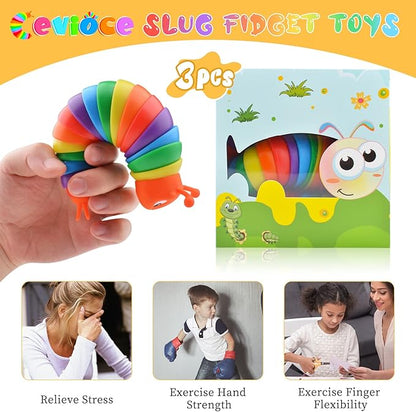 Cevioce Fidget Slug Toy, Sensory Slug Fidget Toys for Kids & Adults, 3 PCS Autism Sensory Toys for Autistic Children Toddlers, Toddler Toys - 3 4 5 6 7 8+ Year Old Girl Boy Birthday Gifts C